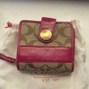 Vintage coach hot pink and signature canvas wallet